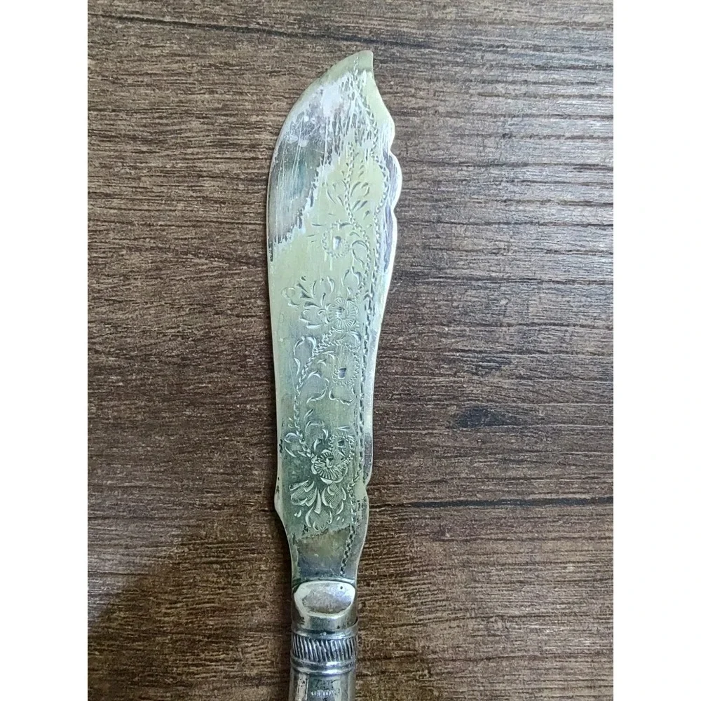 Antique EPNS Fish Knife Butter Spreader Sterling Collar Mother of Pearl Handle
